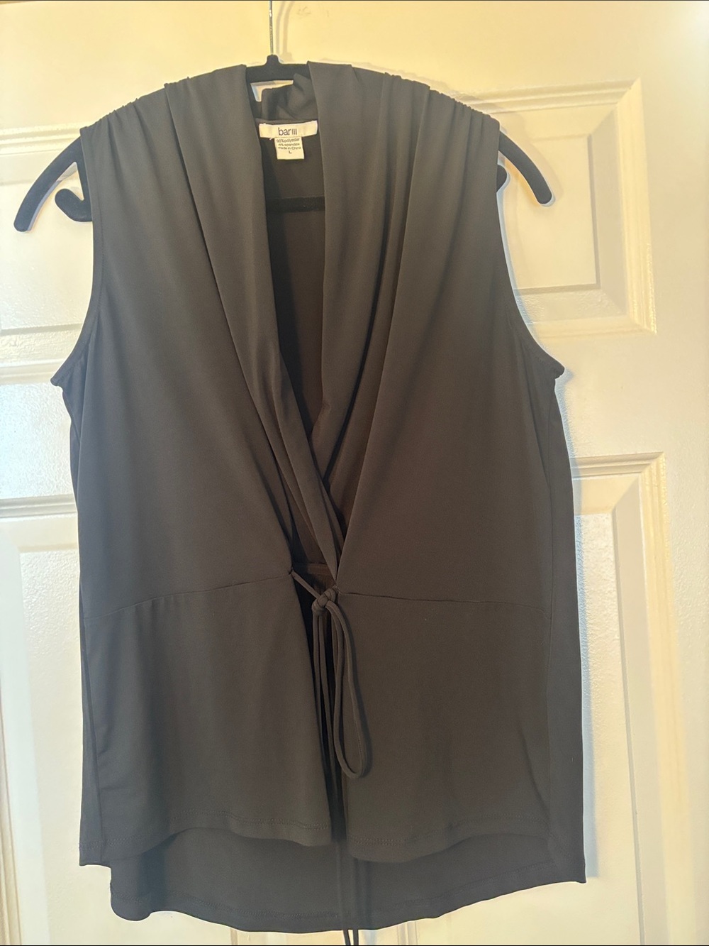 Bar III Black Sleeveless Tie-Front Draped Camisole Top